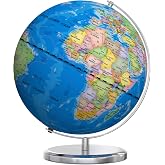 Waldauge 13 Inch Illuminated World Globe, LED Metal Base | Heavy Metal Base, Plug-in LED Night Light, Kids Learning Tool, Classroom &amp; Desk Decor, HD Political Map Print