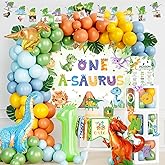Fiesec One a Saurus Dinosaur First Birthday Party Decorations - Dino Themed 1 Year Old Backdrop Banner Balloon Cake Topper Crown Box Cutouts Poster