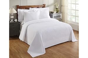 Better Trends White Twin Bedspread, 100% Cotton Tufted - Classic Stripe Coverlet, Soft & Cozy Bedding for All Seasons, Machine Washable - Jullian Collection