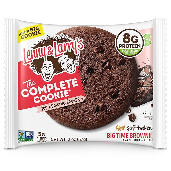 LENNY & LARRY’S THE COMPLETE COOKIE, BIG TIME BROWNIE, SOFT BAKED, 8G PLANT PROTEIN, VEGAN, NON-GMO, 2 OUNCE COOKIE (PACK OF 12)