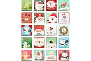 20 Pack Mini Merry Christmas Cards with Colorful Envelopes, 2.9 X 2.9 Inch, Snowman Bell Scarf Festival Xmas Santa Bear Happy