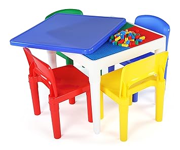 Tot Tutors Ct794 2 In 1 Kids Plastic Activity Table And Building Surface With 4 Chairs 17 Height Primary
