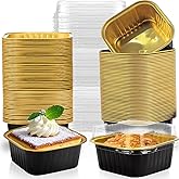 WYIPOLZI 100 Pcs Black Square Aluminum Foil Baking Cups with Lids, 5oz Disposable Cupcake Pan with Lid, Mini Square Aluminum Cake Pans for Party Wedding Birthday