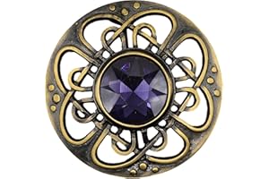 Kilt Emporium Culloden Plaid Brooch - Celtic Kilt Fly Plaid Brooches - Antique Brass Finish Various Stone Colors