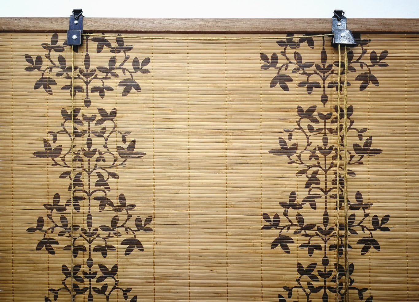Wooden roller blinds/Vertical blackout blinds/Bamboo venetian blinds with Side Pull for Windows and Doors (110 x 135 cm, Print)