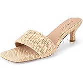 COMJUY Raffia Sandals Womens Heeled Sandals Comfortable 2 Inch Kitten Heels Lightweight Square Toe Summer heels