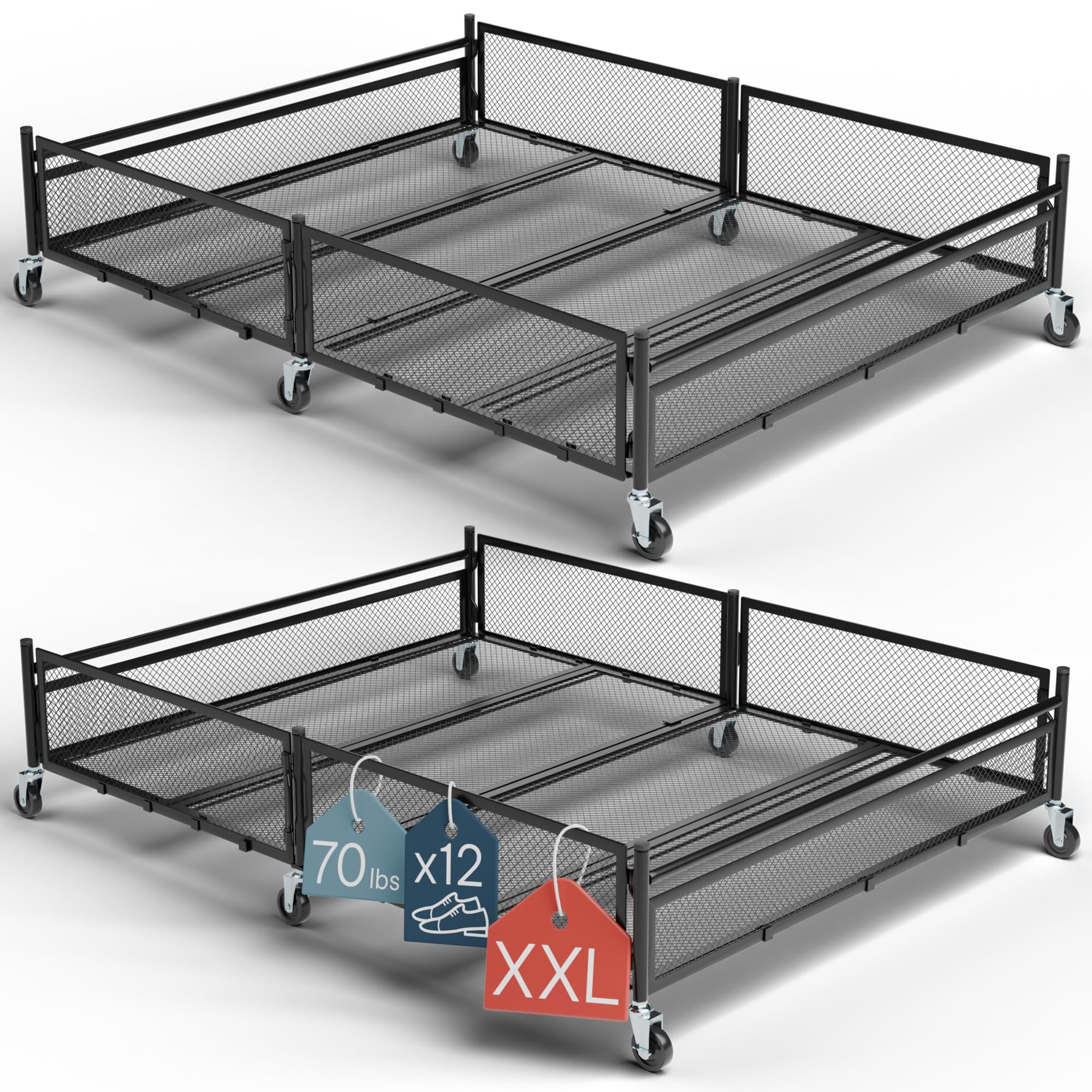 Photo 1 of ***MISSING PARTS -SELLING AS IS *** NEATWAY Under Bed Storage  XXL 65L Metal Frame Rolling Bin & Shoe Organizer, Large Container 31.5"x23.6" – Ideal for Toys, Bedding & Clothes (pack of 2)