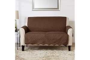 Great Bay Home Reversible Loveseat Cover - Washable Slipcover Furniture Protector with Elastic Straps - Couch Cover for Dogs, Kids, and Pets - Quilted & Stitched Detail (Loveseat, Chocolate/Taupe)