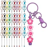 30pcs Beadable Keychains Bars Bulk Blank Beaded Metal Keychain Colorful Creative Blank Keychain for Beads Metal Beaded Pendant Jewelry Making Gift for DIY Crafts Keyrings Purse Mother's Day Birthday