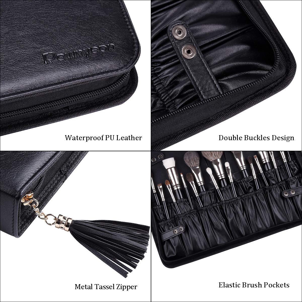 Rownyeon Professional Makeup Brushes Organizer Bag Makeup Artist Cosmetic Case Leather Makeup Handbag Black Travel Portable(Only Bag) : Beauty