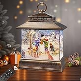 Christmas Snow Globe Lantern Water Glittering Lantern with 8 Songs & 6H Timer Romote Control Christmas Snow Globes USB & Battery Operated for Holiday Festival Decorations Gifts (Snowman and Children)