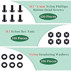 Pzsmocn 300 Pieces/100 Sets M3*6 mm Plastic Black