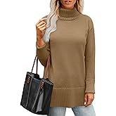 Glanzition Sweaters for Women Turtleneck Side Split Oversized Pullover Tops