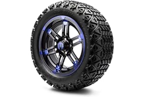 GOLF CART KING MODZ® Aftershock Blue and Black 14" Golf Cart Wheels and Arisun X-Trail (23x10-14) DOT All-Terrain Golf Cart Tires Combo - Set of 4