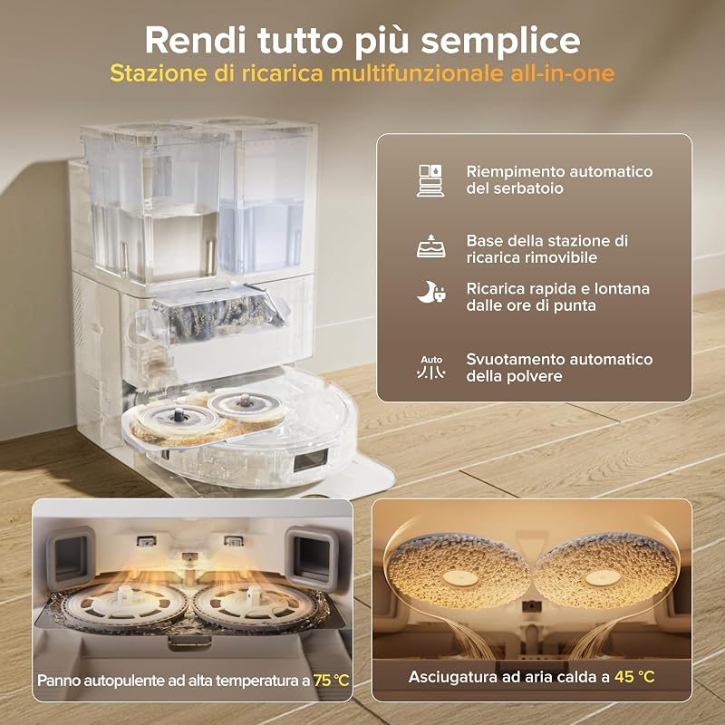 Qrevo S Pro Robot Aspirapolvere Lavapavimenti, Lavaggio Panno 75°C