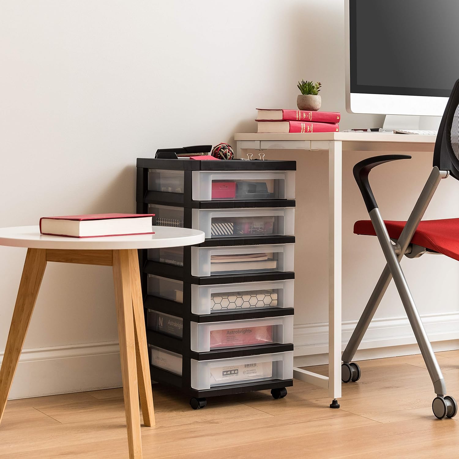 IRIS USA MC Plastic Storage Drawer, Rolling Cart with Organizer Top, 6, Black: Home & Kitchen