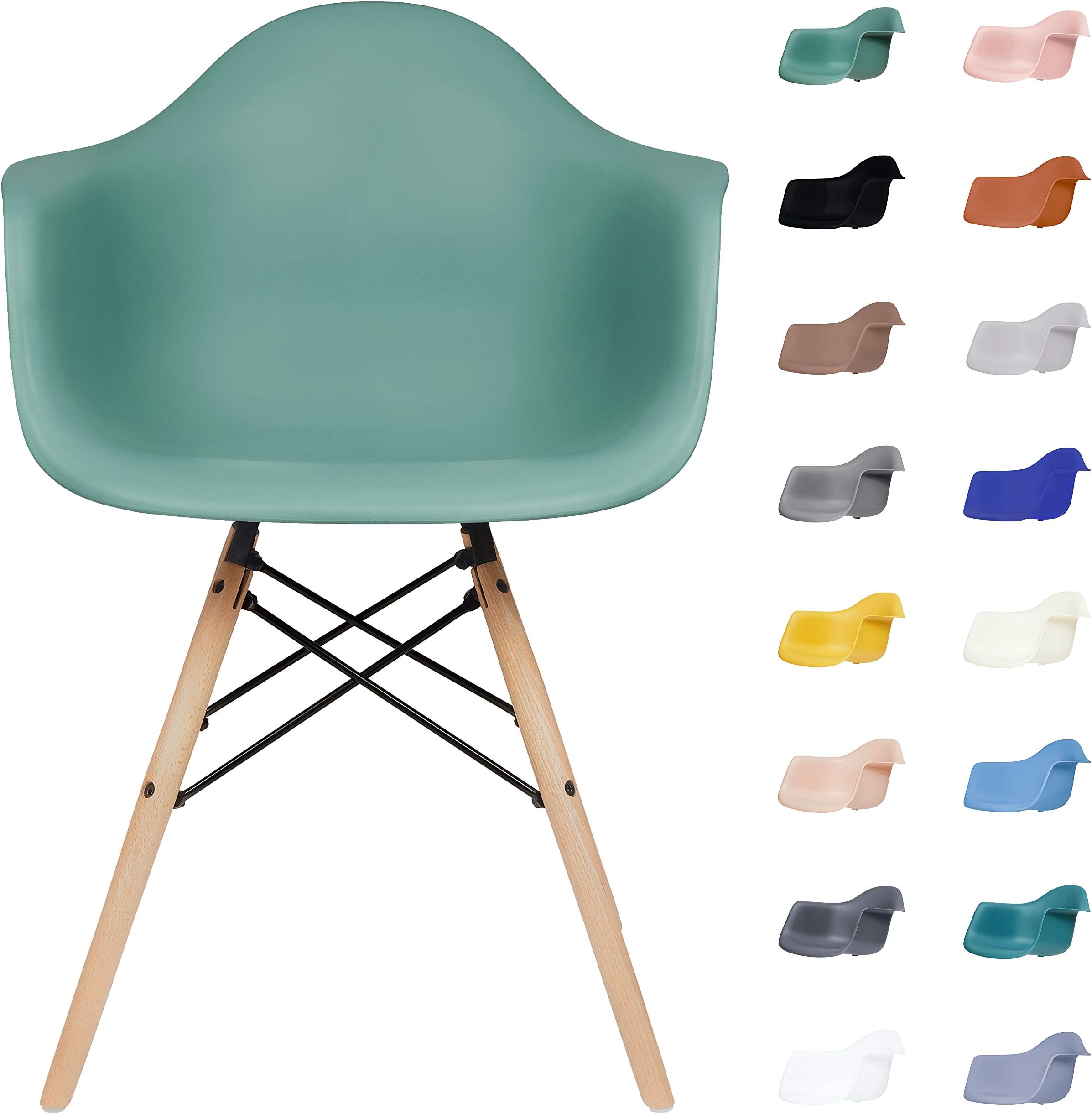 FUSIONWELL Dining Armchair Plastic Tub Seat with Wooden Legs for Kitchen Office Lounge Bedroom Dining (Teal Green, Natural Wood Legs)