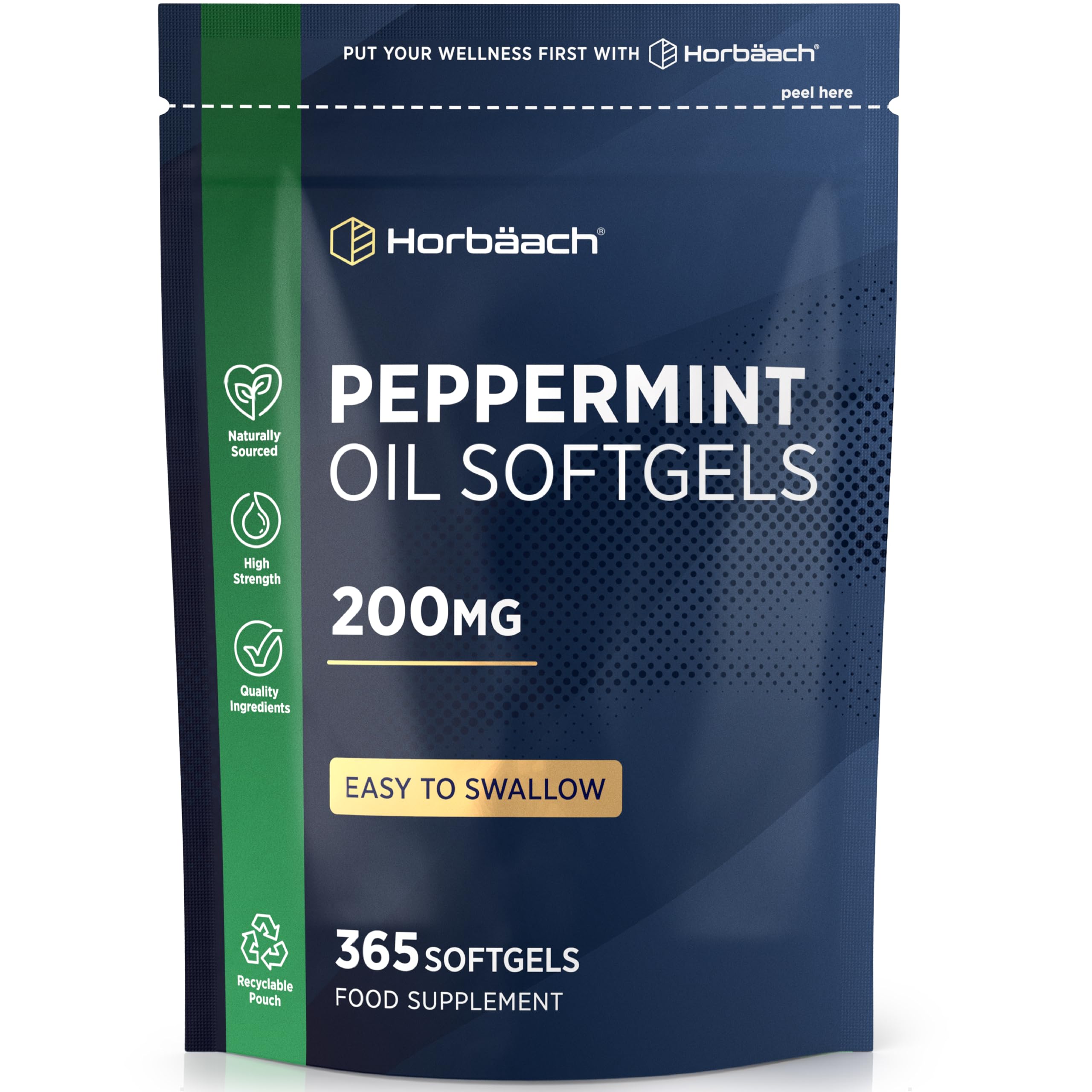 Peppermint Oil Capsules 200mg | Naturally Sourced | 365 Softgel Capsules | Peppermint Essential Oil | by Horbaach