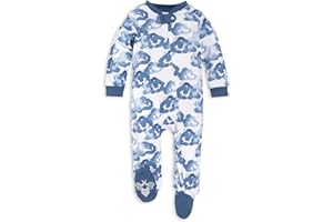 Burt's Bees Baby Boys Sleep and Play PJs, 100% Organic Cotton One-Piece Zip Front Romper Jumpsuit Pajamas