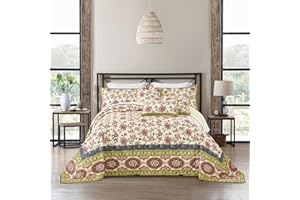 DaisyHuang Oversized King Bedspread 128x120 Extra Wide, Persian Floral Collection, Indian Arts Quilt Bedding Cover, Reversible, 6 Piece, 100% Microfiber, King/California King, Floral