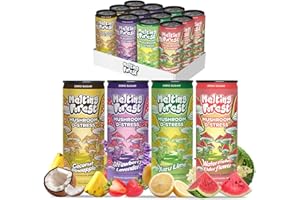 Melting Forest Mushroom D-Stress, Sparkling Adaptogen Drink with L-Theanine, Lion's Mane and Vitamin B, Zero Sugar, 5 Calories, Variety Pack (12-Pack)
