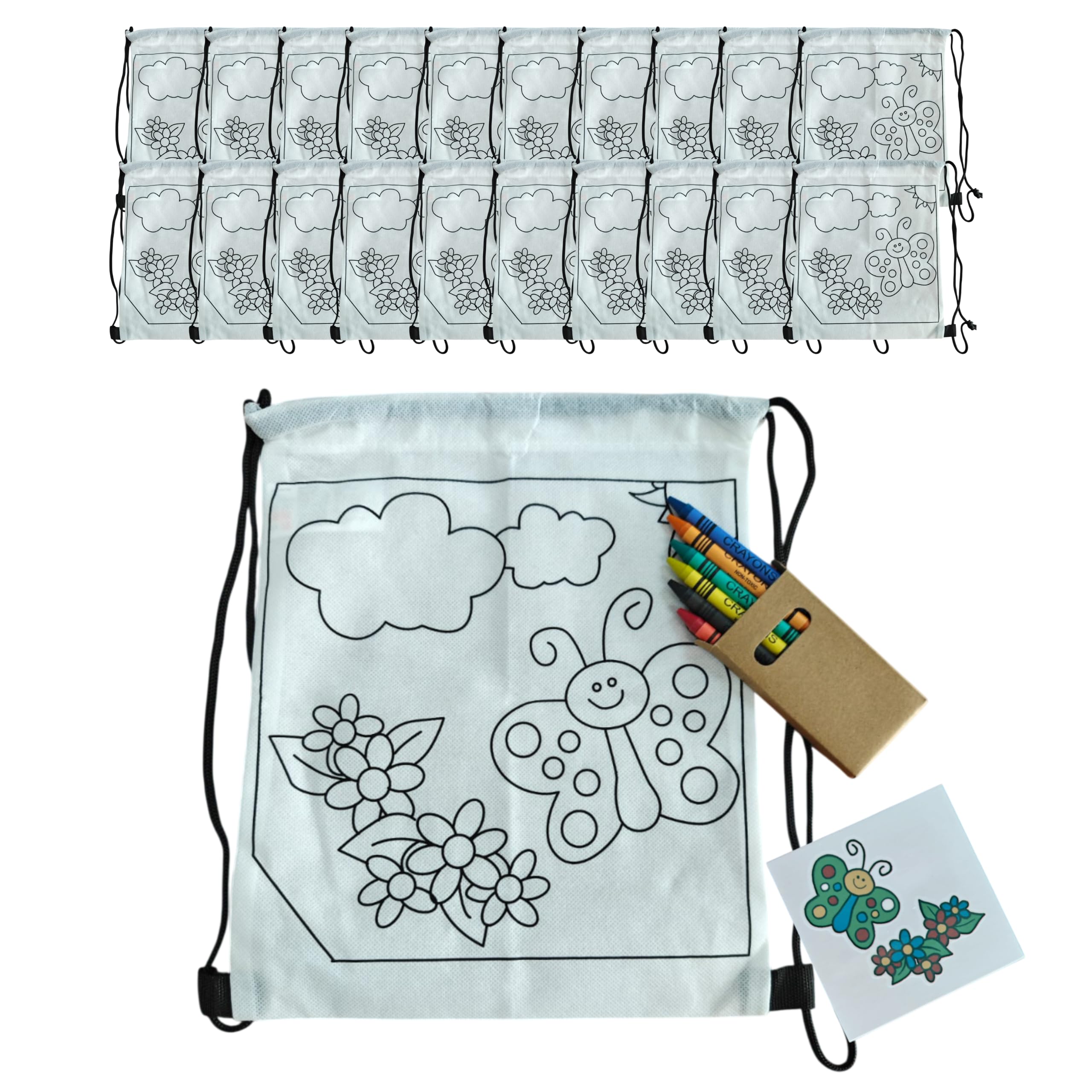 Pack of Kids Backpack for Painting (30x25cm) | Drawstring Bag for party, birthday or christmas | School Bags for Boys and Girls | Small Sacks Perfect for Gifts | Packed Lunch Bag Kids (30, Butterfly)