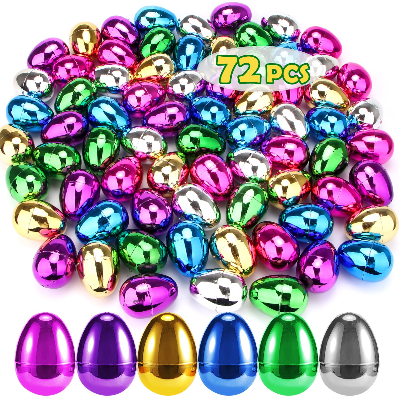 JOYIN 12 Pcs Printed Easter Hanging Eggs, 6C Plastic Eggs in Diverse