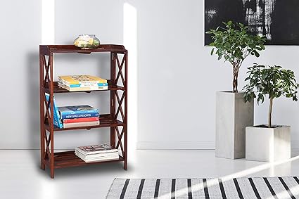 HomeTown Travis Sheesham Wood Book Shelf in Brown Colour