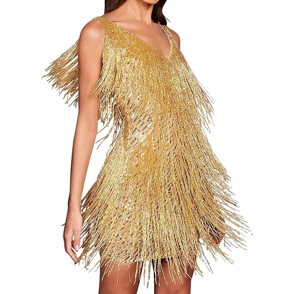 Amazon.com: Sequin Fringe Mini Dress V Neck Sleeveless Halter Party  Rhinestone Dress Prom(Black,S) : Clothing, Shoes & Jewelry