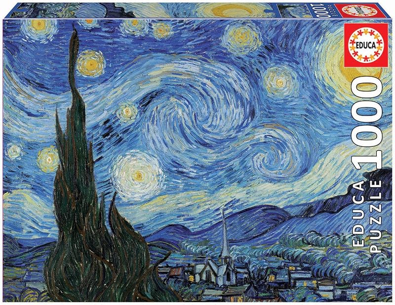 Educa - quebra-cabeça de 1000 peças para adultos | a noite estrelada, vincent van gogh. inclui cola para consertar quebra-cabeças. a partir dos 14 anos (19263)