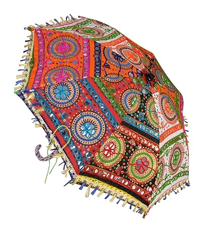 Lal Haveli Home Decorative Multicolor Embroidery Work Cotton Summer Mini Umbrella 21 x 26 inches