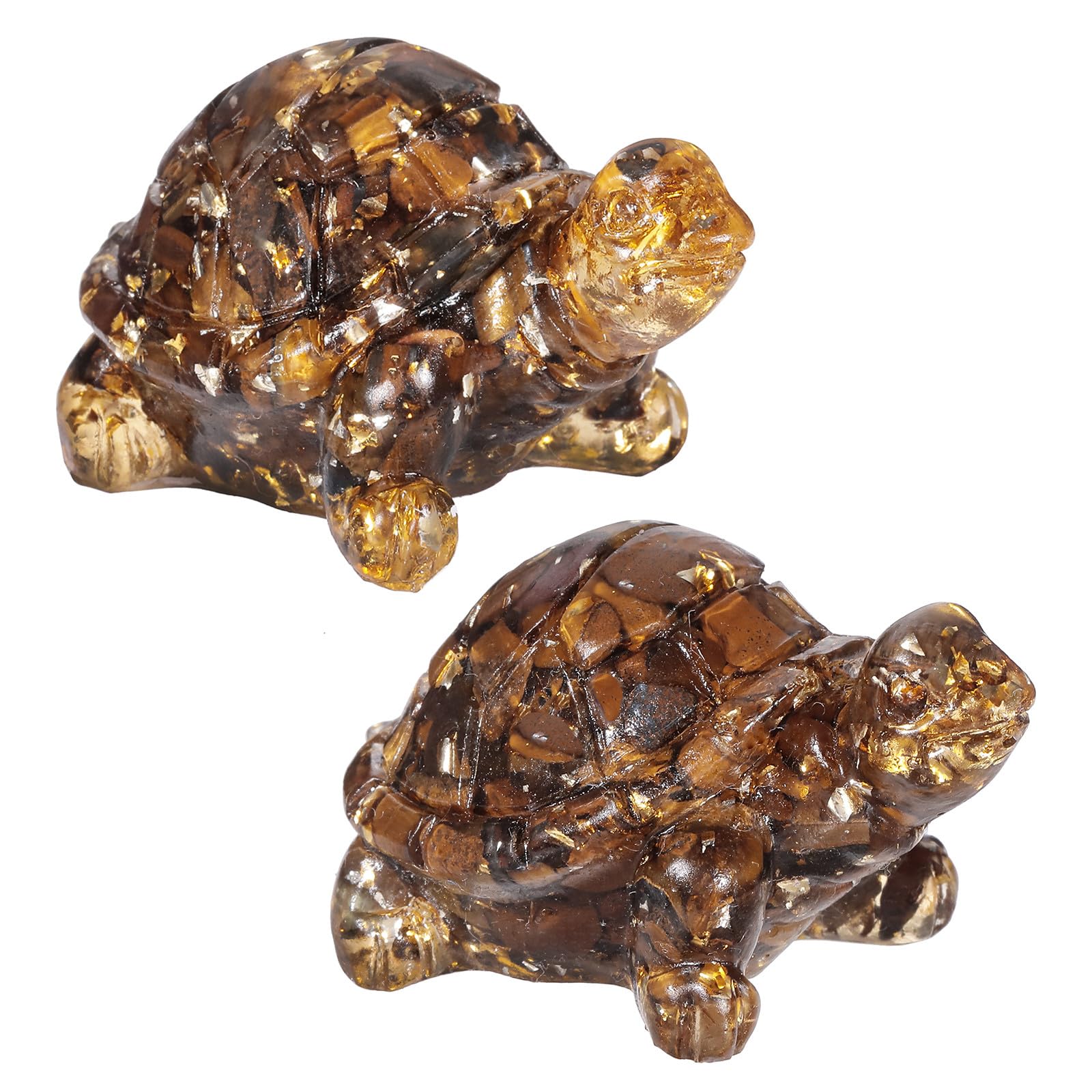Nupuyai 2pcs Tiger's Eye Stone Crystal Stone Animal Turtle Statue Set, Healing Stone Figurine Resin Feng Shui Sculpture Ornament for Good Luck Wealth Home Office Decor