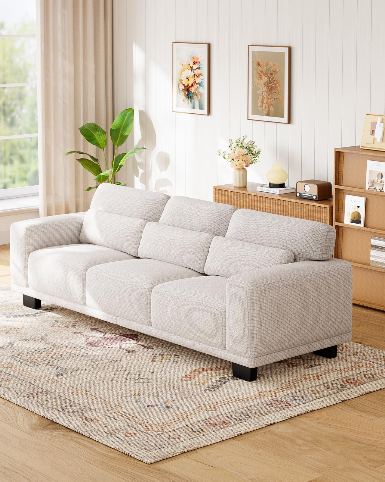 Photo 1 of ***BOX 1 OF 2***PRICE ADJUSTED** Marsail 89 Inch Sofa, 3-Seater Modern Comfy Couch with Deep Seats, Upholstered Linen Couches for Living Room, Bedroom, Office,Apartment, Beige