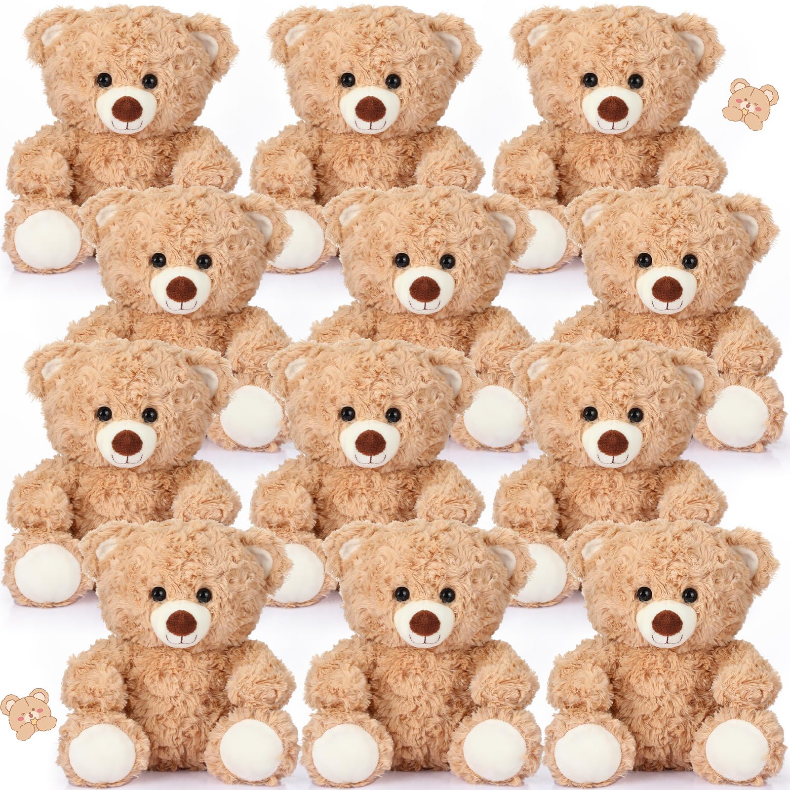 Photo 1 of Silipull 12 Pieces 8 Inch Stuffed Bear Plush Toys - Soft Animal Bulk Party Favors and Decorations for Birthday, Baby Shower Gifts and Supplies