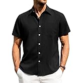 Alimens & Gentle Mens Linen Shirts Short Sleeve Button Down Shirts Wrinkle Free Casual Vacation Beach Summer Tops