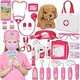 33Pcs Pet Doctor Kit for Toddlers - Dress Up Costume & Pretend Doctor Play Set with Dog Toy, Stethoscope, Pet Vet Roleplay Toys, Christmas Birthday Gifts for Ages 3 4 5 6 7 8 Year Old Boys Girls
