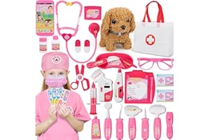 MR.TN 33Pcs Pet Doctor Kit for Toddlers - Dress Up Costume & Pretend Doctor Play Set with Dog Toy, Stethoscope, Pet Vet Roleplay Toys, Christmas Birthday Gifts for Ages 3 4 5 6 7 8 Year Old Boys Girls