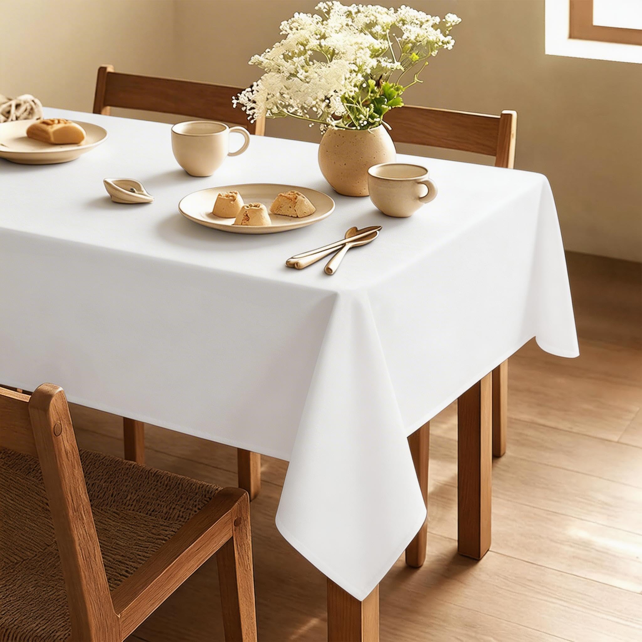 XWZO Table Cloth Rectangular Solid Table Cover Water Resistant Table Cloths Wipe Clean Tablecloth for Cafe, Restaurant, Buffet, Tabletop Party 140x200cm(55x78inches) White