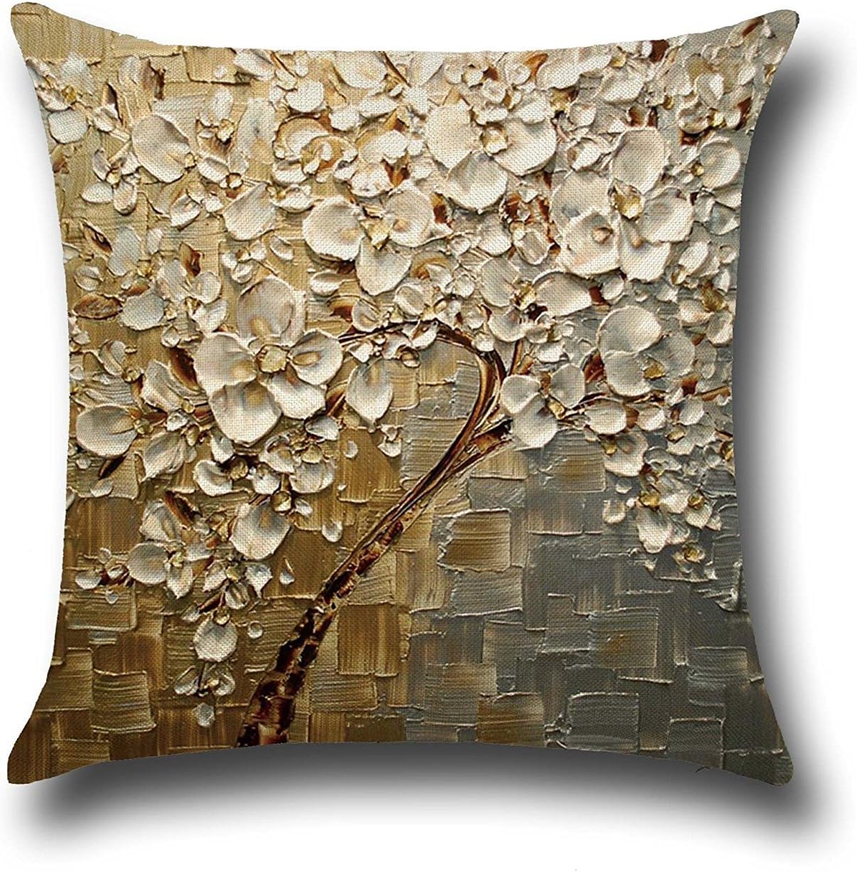 DeMissir Cotton Linen Oil Painting Pillow Case Pillowcase Cotton Linen 18× 18 In Cushion Cover Home or Office Sofa Decoration (Brown-Yellow)