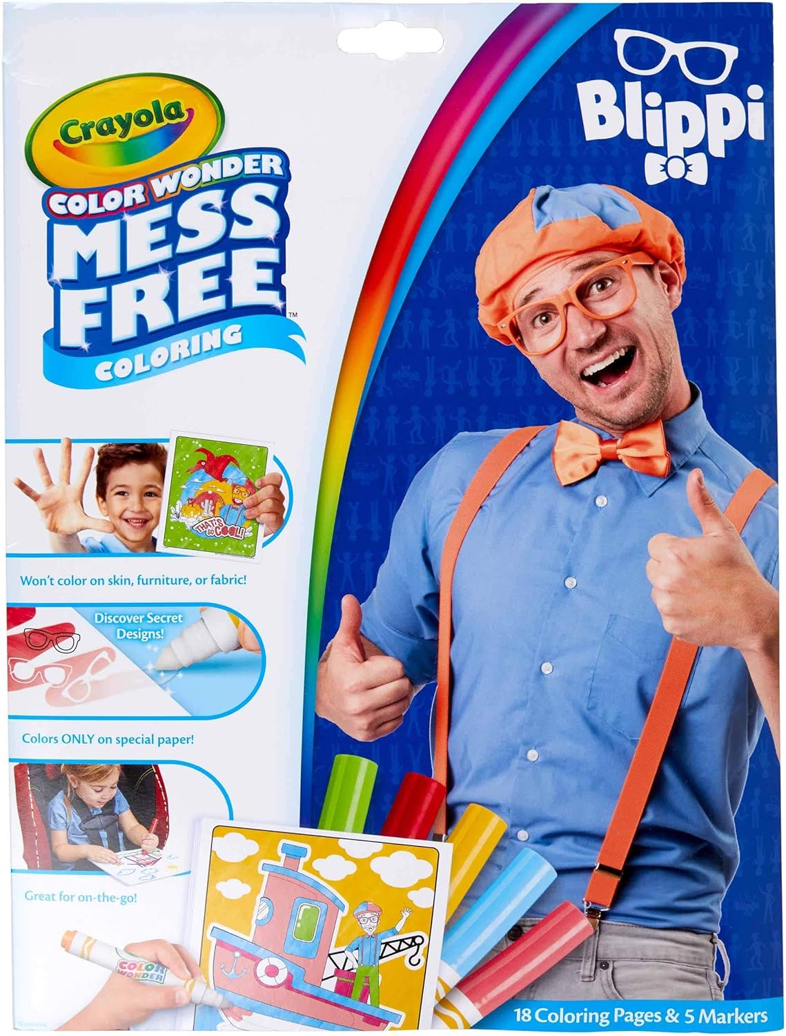 Crayola Color Wonder Blippi, Mess Free Coloring Pages & Markers, Gift for Kids, Age 3, 4, 5, 6: Toys & Games