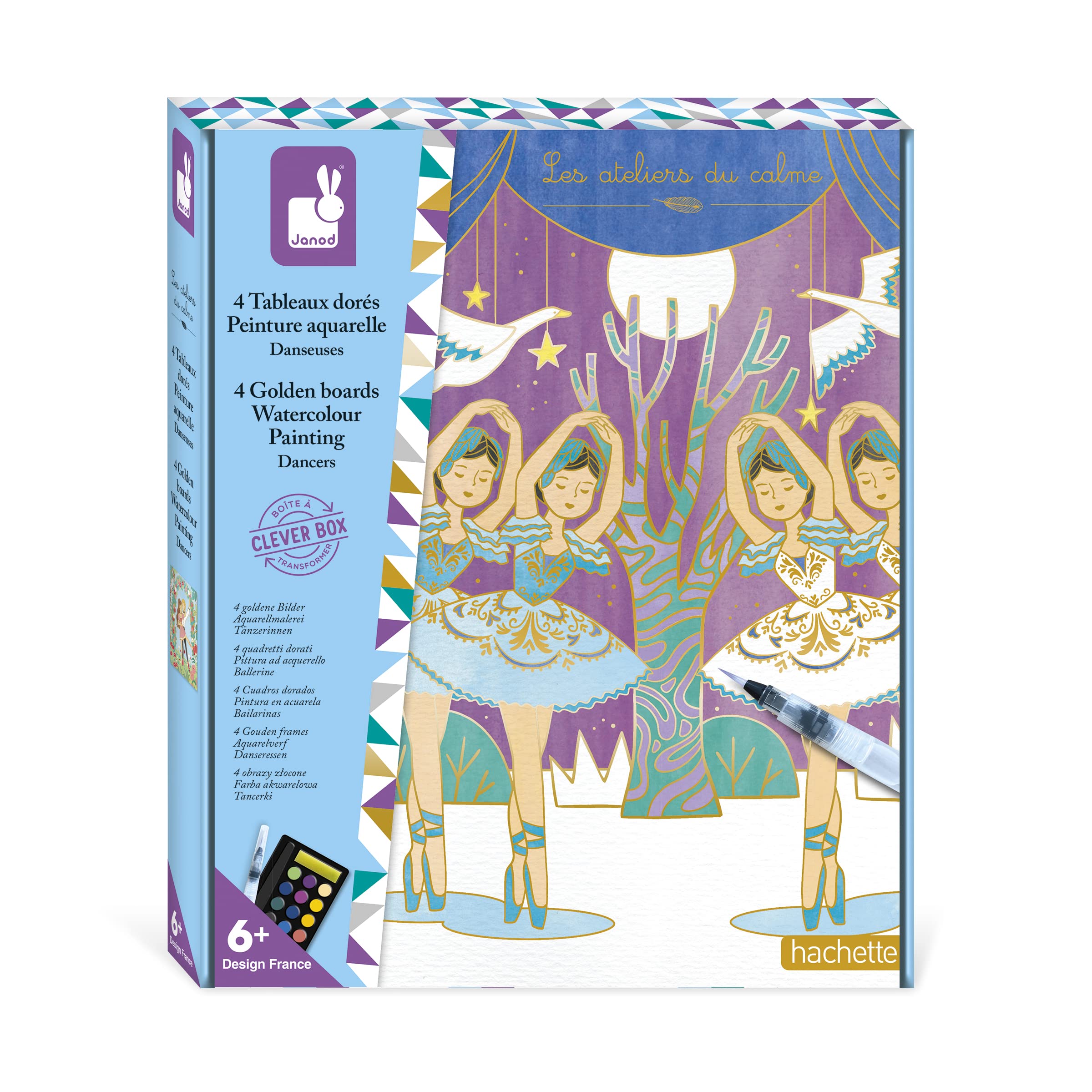 Janod - Watercolour Painting Set - Garden Animals - Les Ateliers du Calme - Children’s Arts & Crafts Kit - 4 Gilded Pictures - Fine Motor Skills & Concentration - 6 Years +, J07965