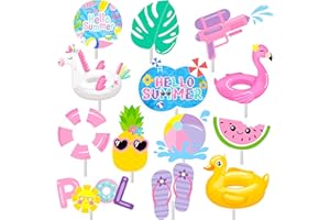 C L COOPER LIFE 36pc Summer Cupcake Toppers - Pool Party Decorations - Water Themed Birthday Cake Picks for Swimming Baby Shower