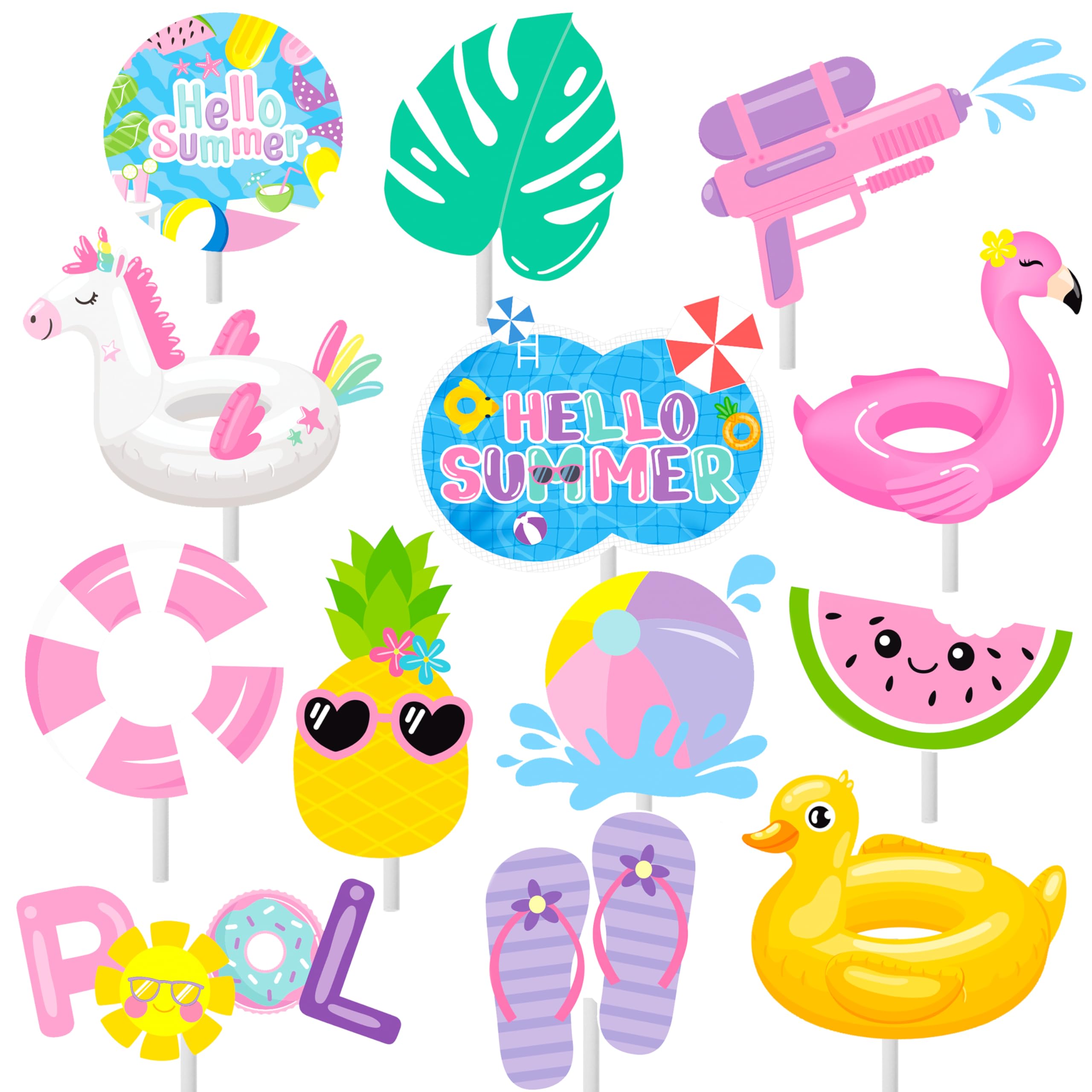 Photo 1 of 36pc Summer Cupcake Toppers - Pool Party Decorations - Water Themed Birthday Cake Picks for Swimming Baby Shower