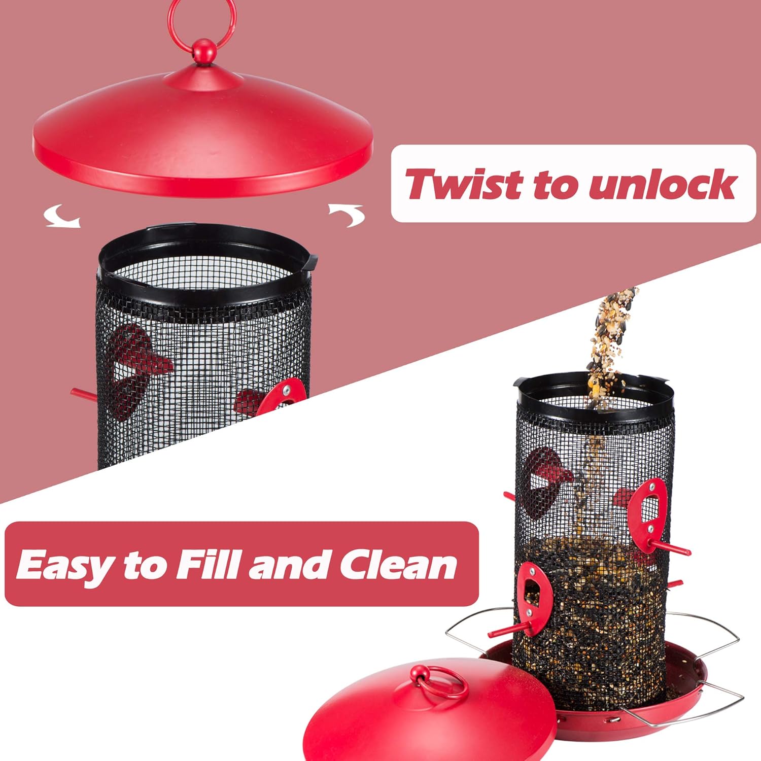 Birdream Bird Feeder for Outside Hanging Metal Mesh Wild Bird Feeders Heavy Duty Large Red Birdfeeder with 4 Feeding Ports Holds More Bird Seed Capacity Decoration for Garden Yard Attracting Birds : Garden & Outdoor