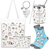 Geiserailie 5 Pcs Christmas Guinea Pig Lover Gifts for Women Include Just a Girl Who Loves Guinea Pigs Tote Bag, Makeup Bag, Keychain, Animal Tumbler, Socks for Women Animal Lovers Xmas Birthday Gift