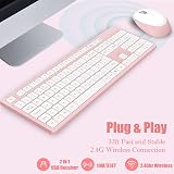 LeadsaiL Wireless Keyboard and Mouse Set 2.4GHz UK Qwerty Soft Touch Pink White view 2