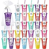 Funnymoom 30 Sets Nurse Appreciation Gifts Bulk, 24 oz Tumblers with Lids and Straws, Thank You Plastic Cups with Cards and Bags for Nurse Staff Holiday Party Favors(Artistic,Bright Colors)