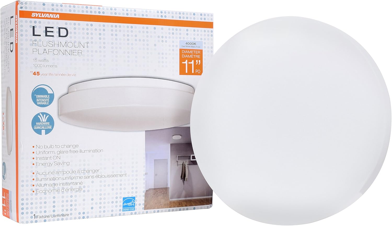 Sylvania Home Lighting 71505 1000 Lumen Led Light 11" Round Flush Mount