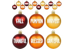 AUGISTEEN 12Pcs Thanksgiving Balls Ornaments Fall Plastic Hanging Ball for Home Tree 2.4 Inch Orange Red Golden Ball Ornaments Harvest Trees Decorations for Autumn Blessed Home Tree Party Decor
