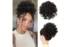 RUWISS Messy Bun Short Curly Drawstring Ponytail Extension Loose Hair Bun Hair Pieces for Women High Temperature Synthetic Ha